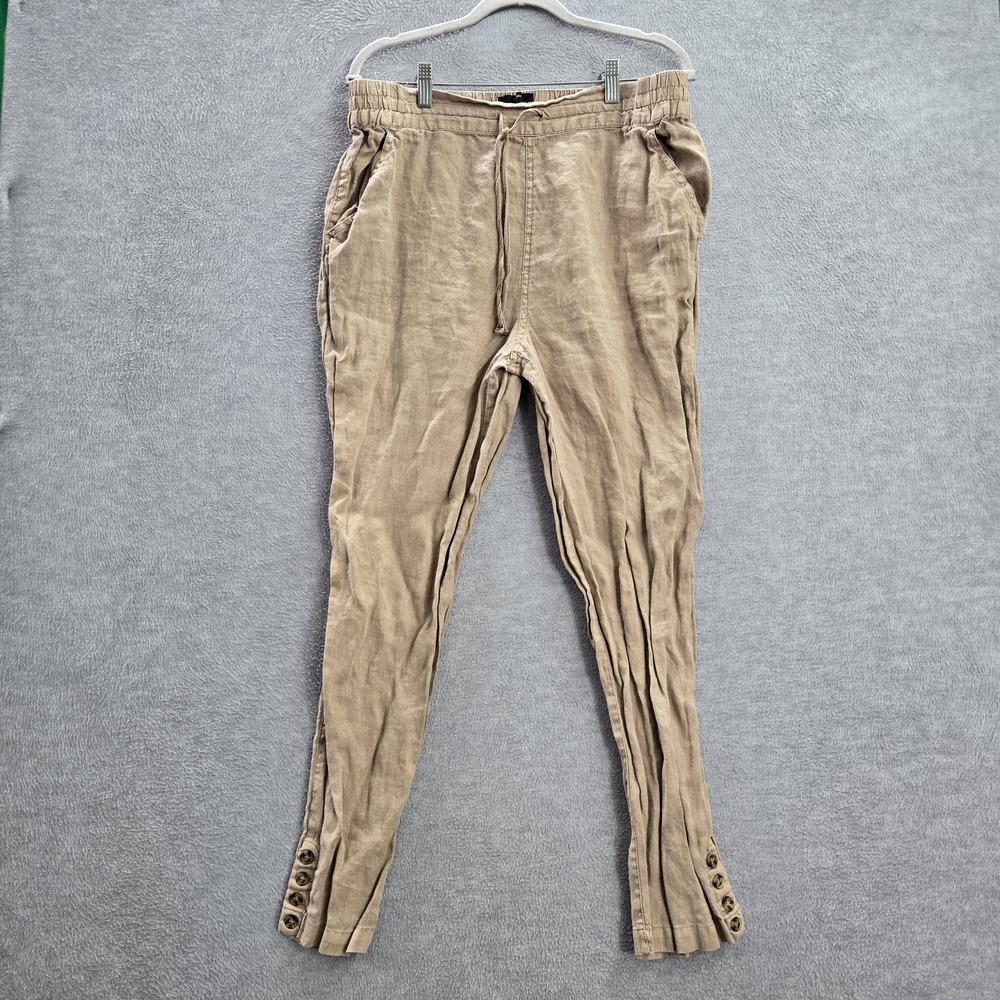 Nicole Miller New York Women Pants L Beige Linen Button 28" Inseam